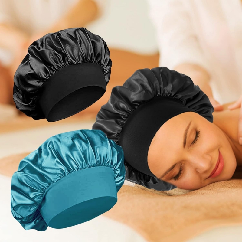 2PCS Set Women  Satin Headscarf Hat Sleeping BonnetCurly Hair Wrap Silk Cap Night Sleep Hair Caps Silky Bonnet Satin Adjust Head Cover Hat For Curly Springy Hair Styling Accessories B