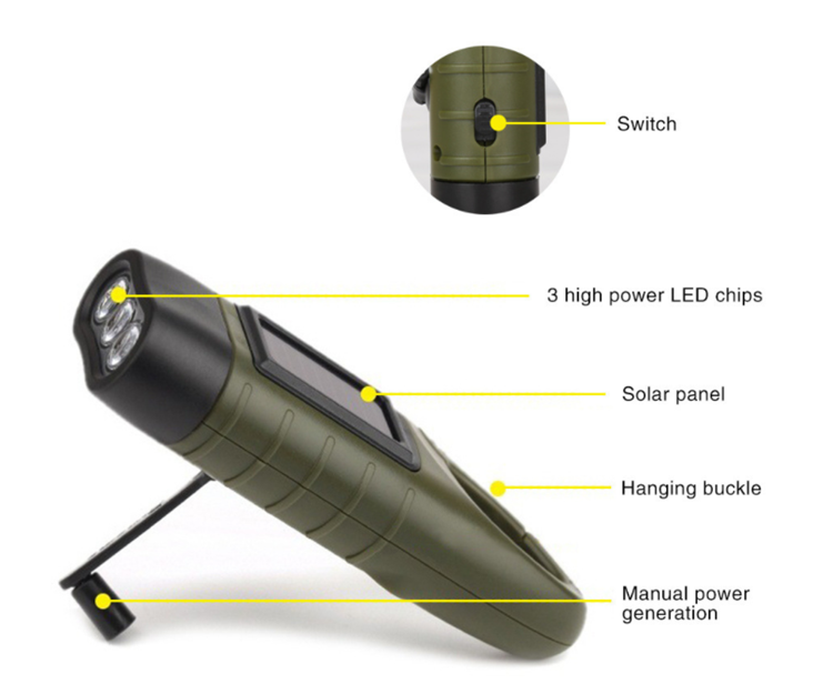 Solar hand electric torch portable LED emergency torch household outdoor lighting buckle