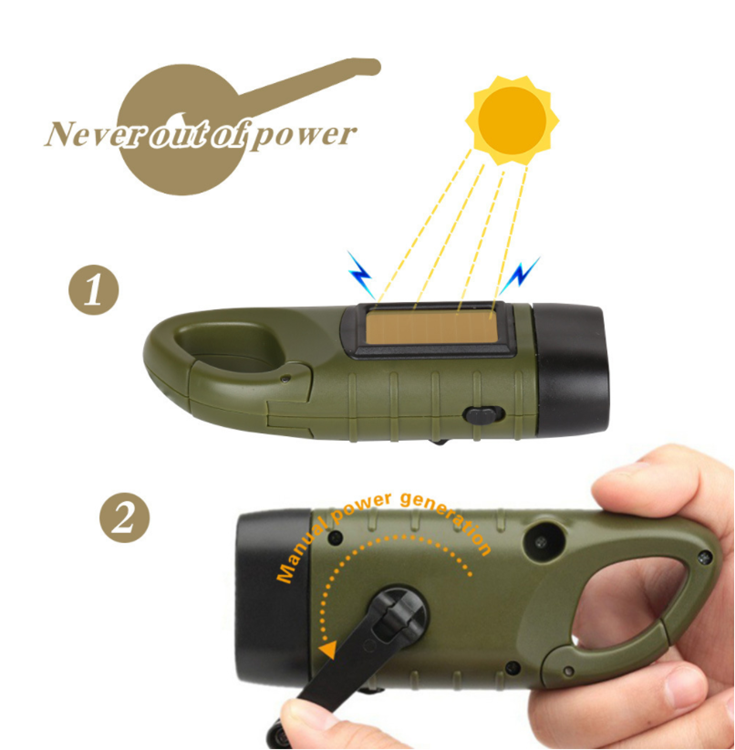 Solar hand electric torch portable LED emergency torch household outdoor lighting buckle