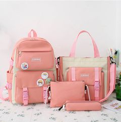 4Pcs/Set Backpack, student school bags large capacity backpack, versatile leisure travel bag Pink one size
