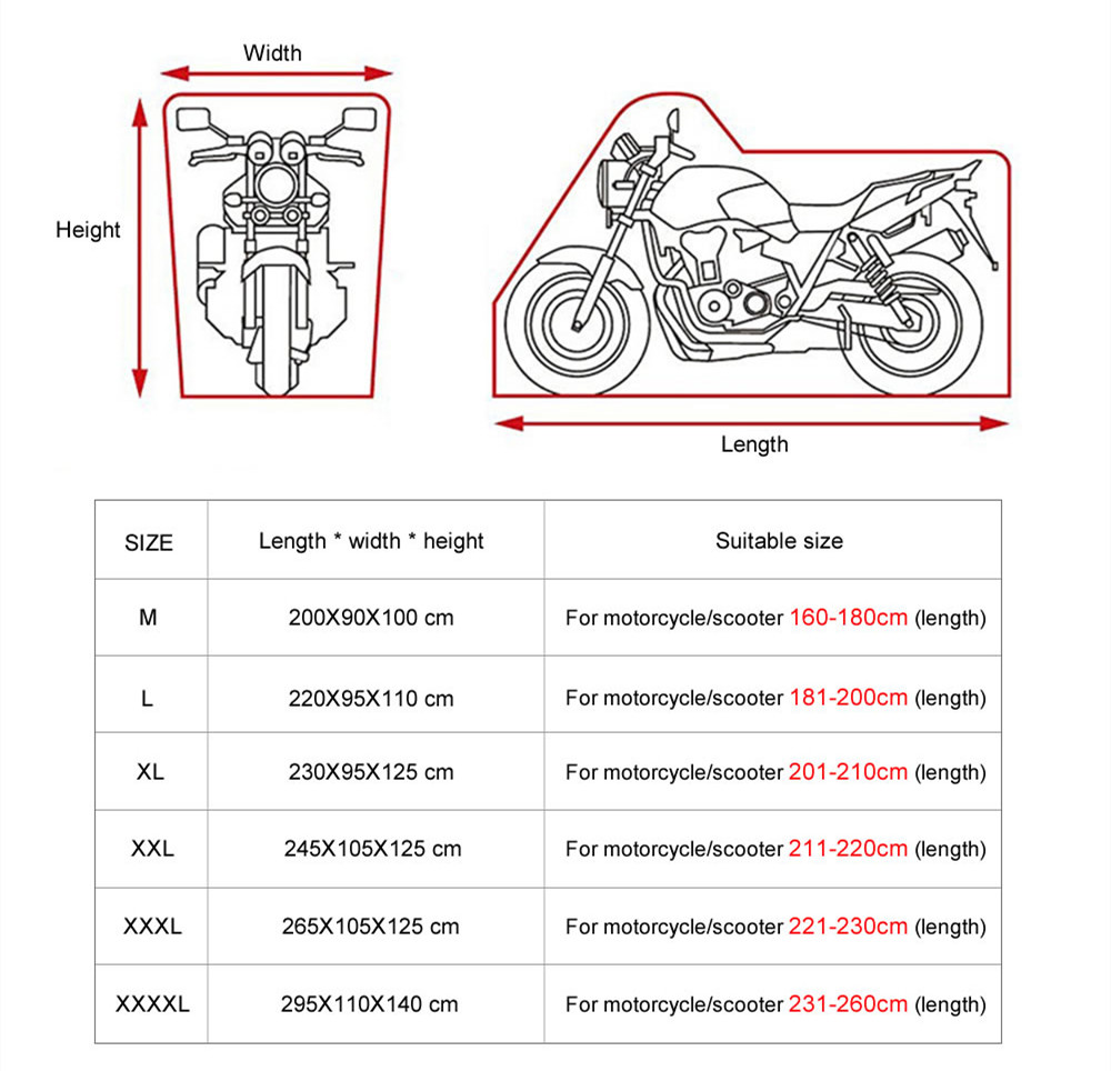 Motorcycle cover with lock hole 190T rain proof, sun proof and dust-proof cover for all seasons