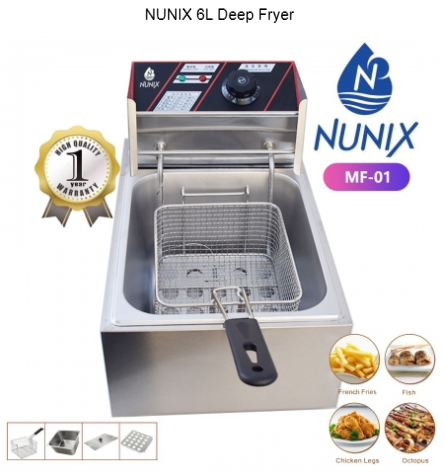 Nunix Single Commercial Electric Deep Fryer Stainless Steel Household Chips Frying Pan Silver
