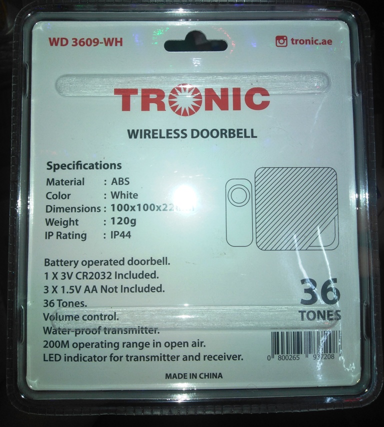 Tronic High Quality Wireless Push Button Doorbell for home/office (WD 3609-WH)