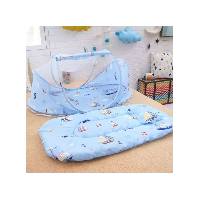 Fashion Portable Foldable Baby Sleeping Nest Cot Mosquito Net - Blue