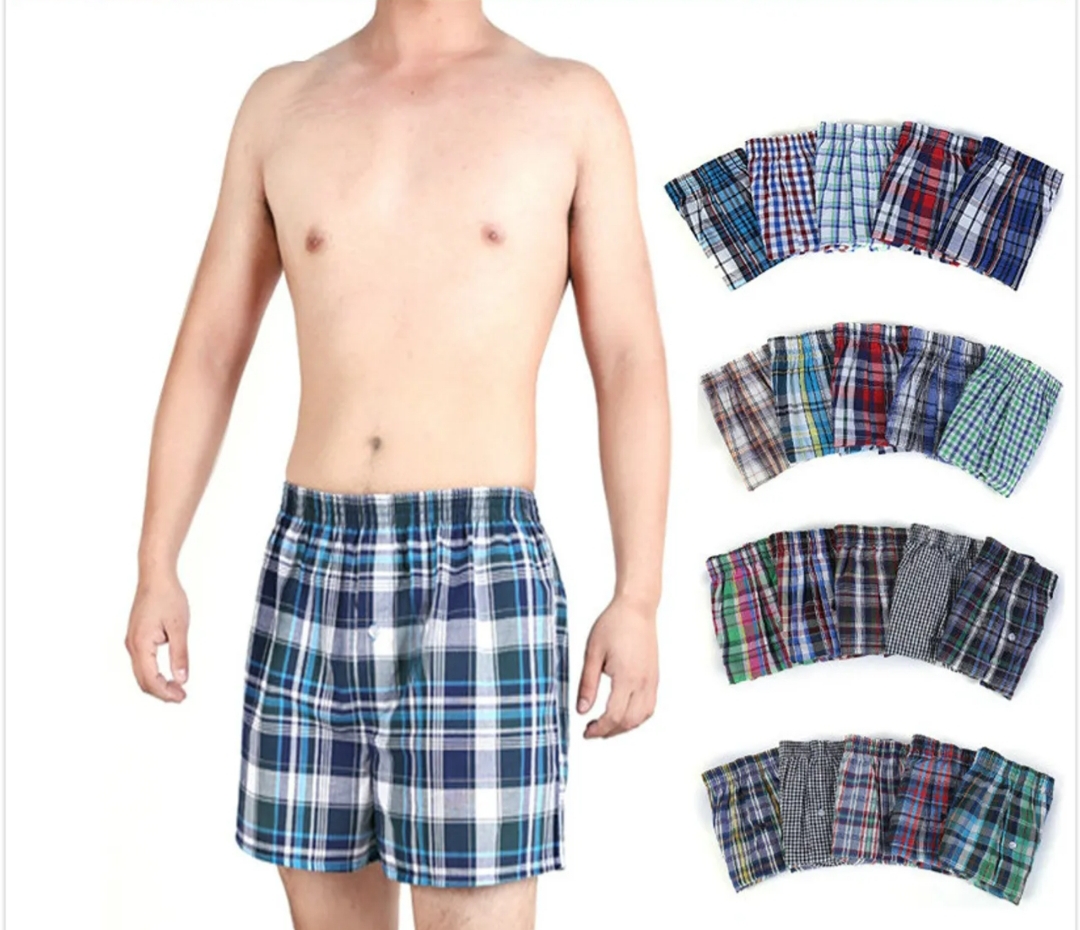 6pcs assorted  cotton checked boxers