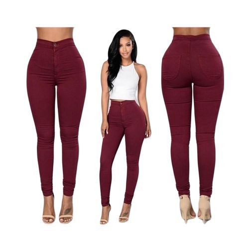 Fashion Maroon Body Shaping High Waist Jeans