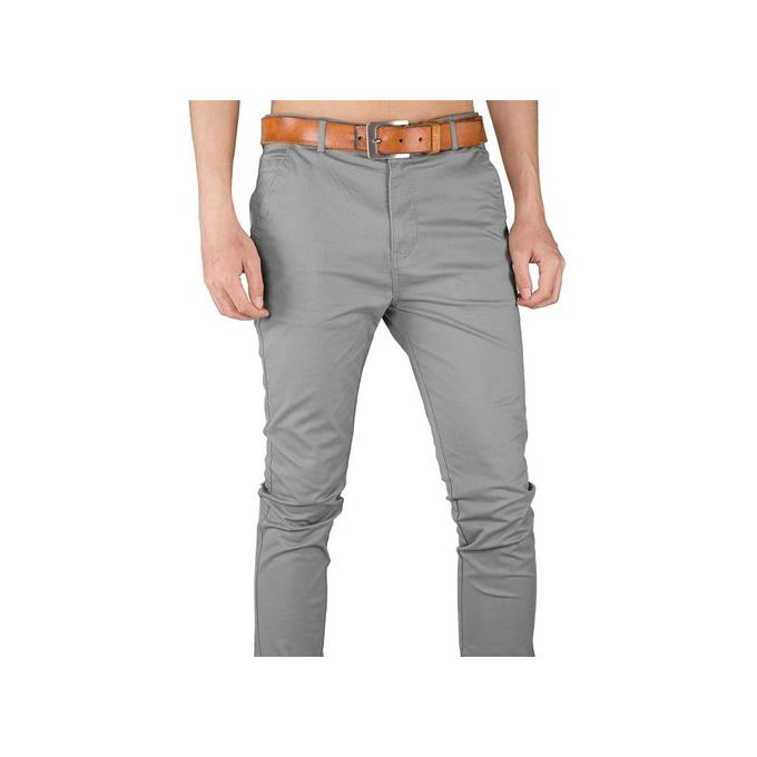 Fashion Soft Khaki Trouser Stretch Slim Fit Casual- Light Grey