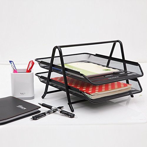 Desk Tray Office Desk Organizer - Sliding Document Trays Office Tray 2-Tier Mesh