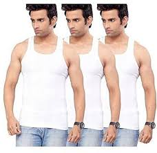 3Pcs Pack Men's Cotton Vests-100% Cotton- All White. Sizes: M, L, XL, XXL.