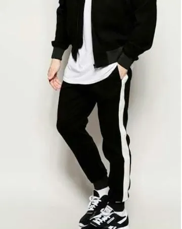 White joggers black online stripe