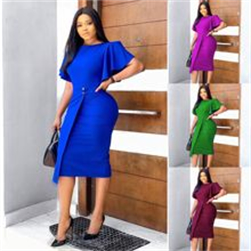 African Fashion dress new women's dress Professional dress with large flared sleeves and round neck with slit covering hips
