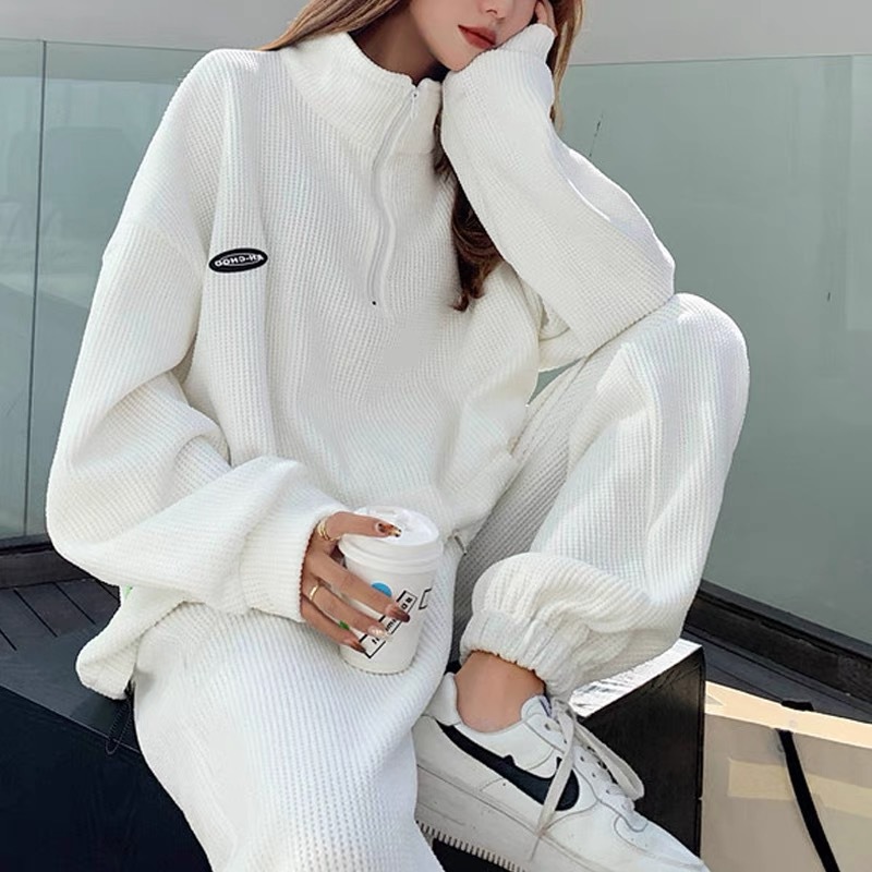 New waffle hoodie set for spring Women's casual fashion sportswear two-piece set Sports two piece set hoodie set