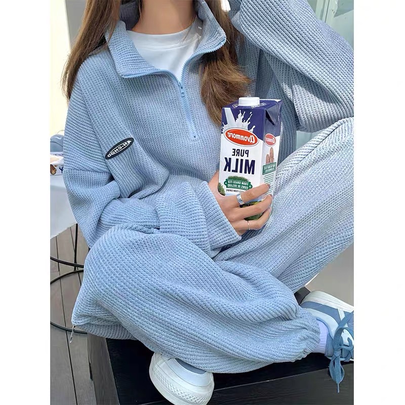 New waffle hoodie set for spring Women's casual fashion sportswear two-piece set Sports two piece set hoodie set
