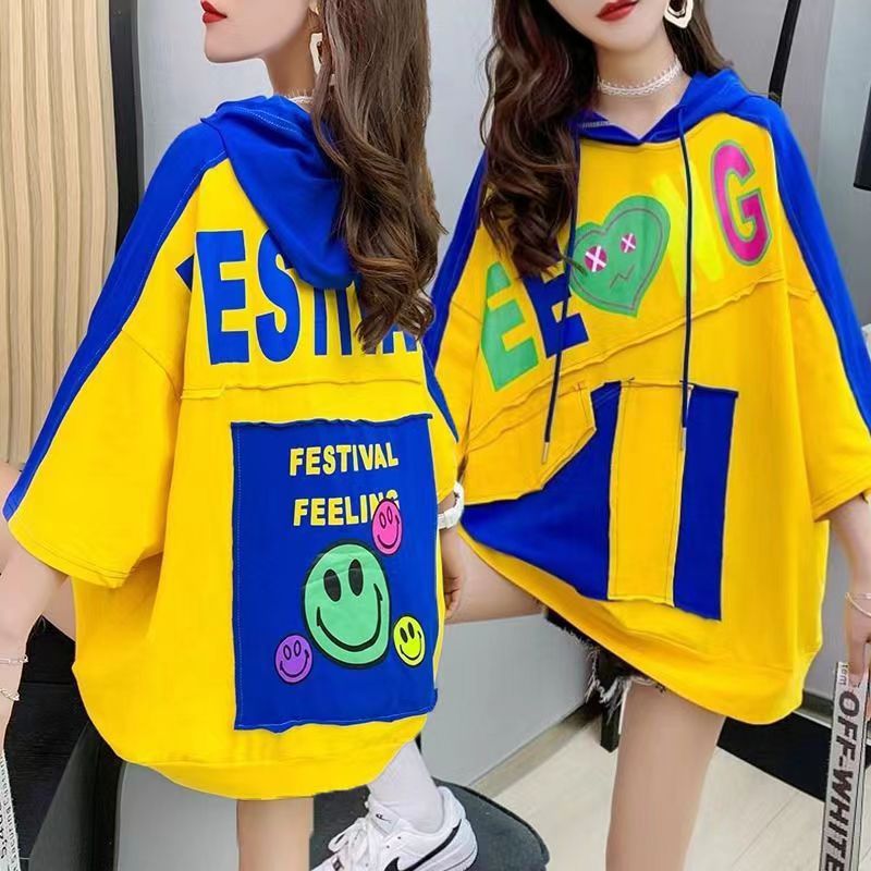 Women's hooded T-shirt Loose fashion plus size women's wear New short sleeve T-shirt