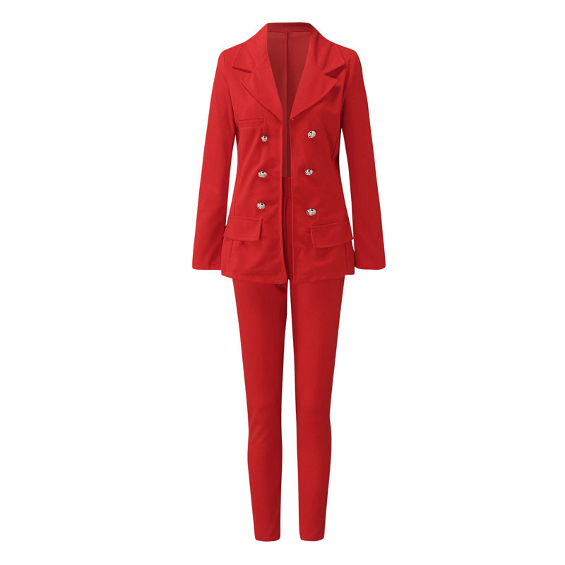 New women's wear Single breasted solid color small suit pants two-piece set Casual set of leggings