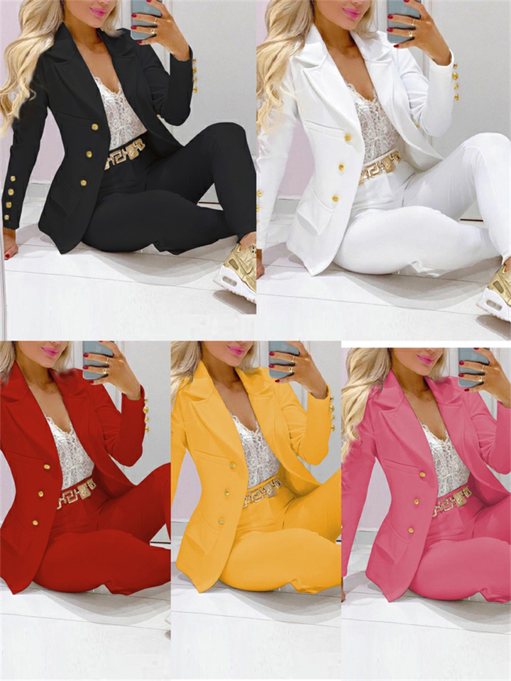 New women's wear Single breasted solid color small suit pants two-piece set Casual set of leggings