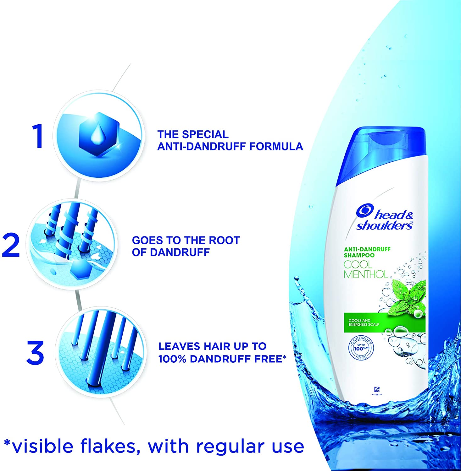 Head & Shoulders Menthol Refresh Anti-Dandruff Shampoo.Formulated With Natural Menthol, Provides Cooling Sensation and Revitalizes Hair & Scalp with a 3-action formula Cleanse, Protect and Moisturize.