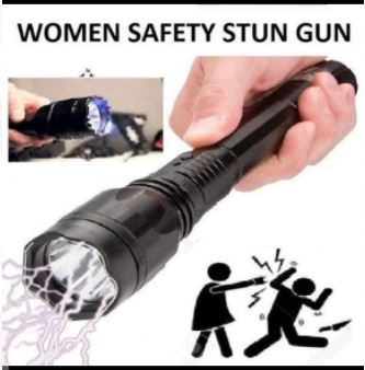 Self Defense short Police Torch with Electric shock Black Standard black (women safety stun gun)