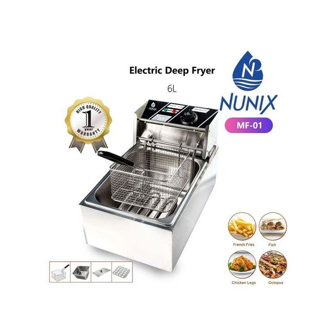 Nunix 6L Single Commercial Electric Deep Fryer Stainless Steel Household Chips Frying Pan Silver