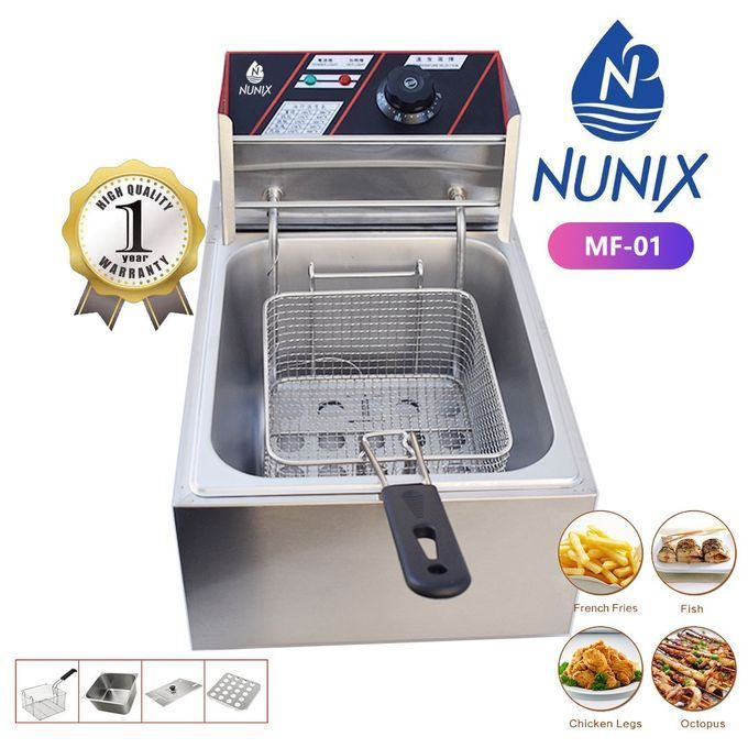 Nunix 6L Single Commercial Electric Deep Fryer Stainless Steel Household Chips Frying Pan Silver
