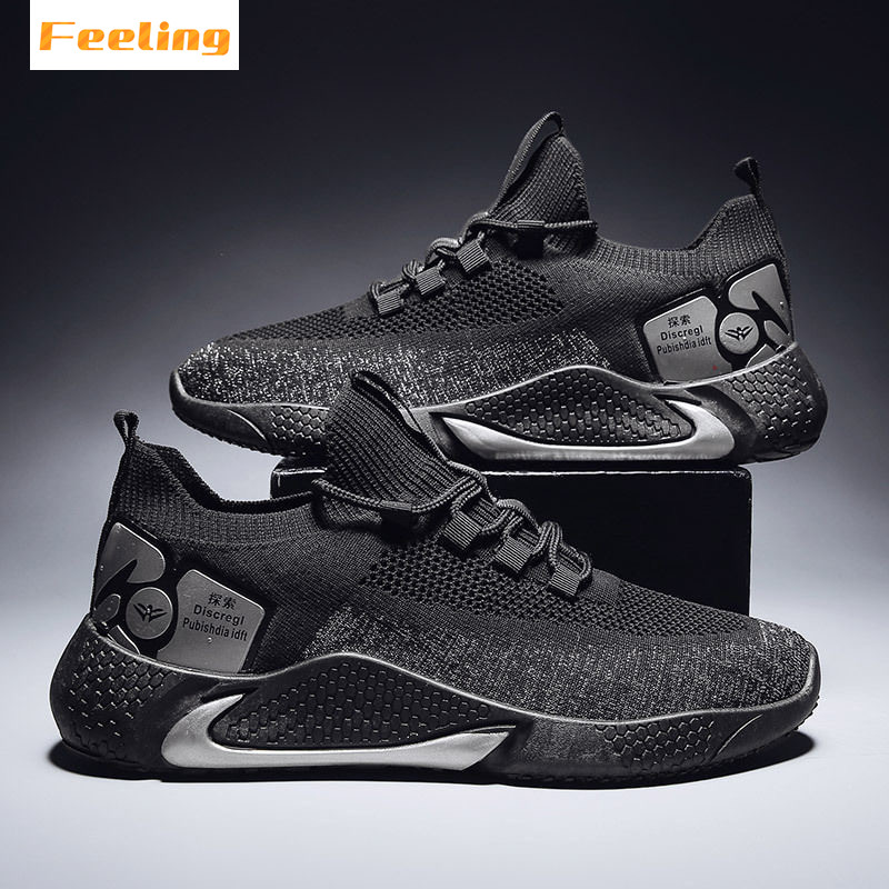 2021 men&apos;s shoes stretch cloth fashion sneakers black gold casual men&apos;s shoes running shoes
