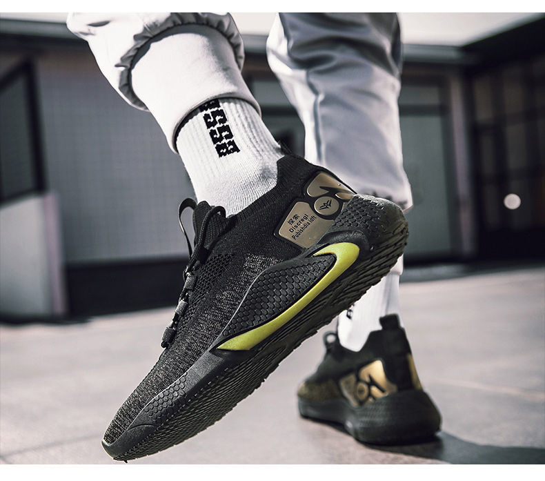 2021 men&apos;s shoes stretch cloth fashion sneakers black gold casual men&apos;s shoes running shoes