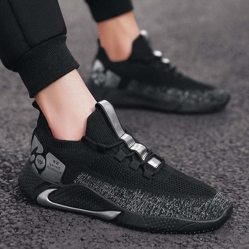 2021 men&apos;s shoes stretch cloth fashion sneakers black gold casual men&apos;s shoes running shoes