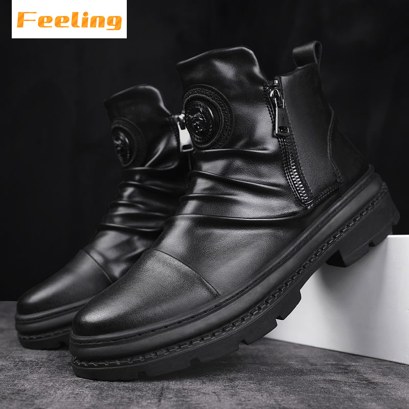 FEELING new men&apos;s boots Martin boots tactical military boots leather boots trend men&apos;s shoes