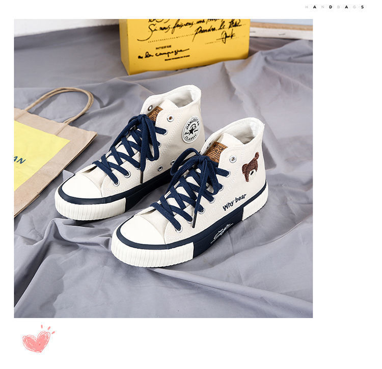 FEELING NEW canvas shoes women&apos;s shoes cartoon bear embroidery sneakers fashion cute ladies shoes