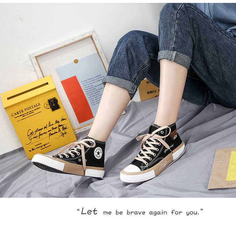 FEELING NEW canvas shoes women&apos;s shoes cartoon bear embroidery sneakers fashion cute ladies shoes