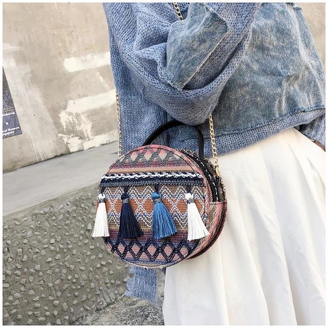 FEELING handbag women&apos;s shoulder bag fashion tassel ethnic style chain women&apos;s handbag