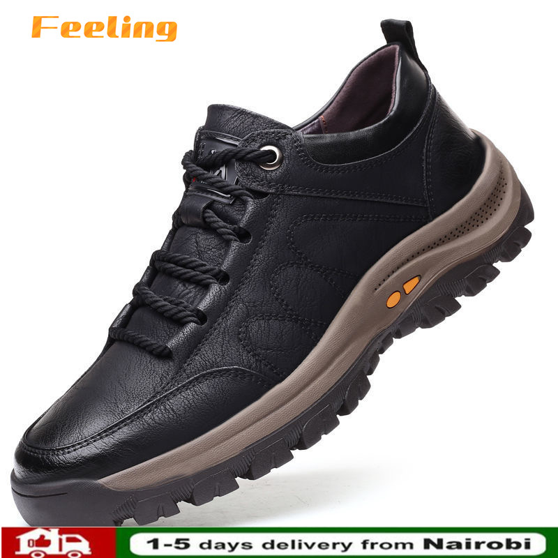 FEELING NEW【SIZE40-48】 men's shoes PU leather shoes fashion outdoor sports hiking shoes casual leather shoes