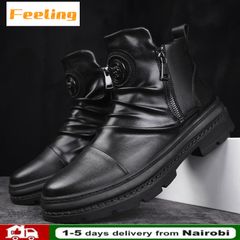 FEELING new men's boots casual Martin boots PU leather boots fashion men's shoes party men's boots work boots fashion men's shoes Black 40