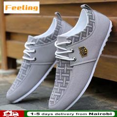 FEELING men's shoes fashion print canvas shoes casual breathable shoes loafers Gray 40