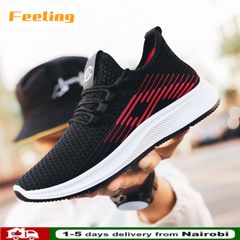 FEELING NEW fashion sports shoes men's shoes breathable woven running shoes casual shoes comfortable outdoor sports shoes Black red 40