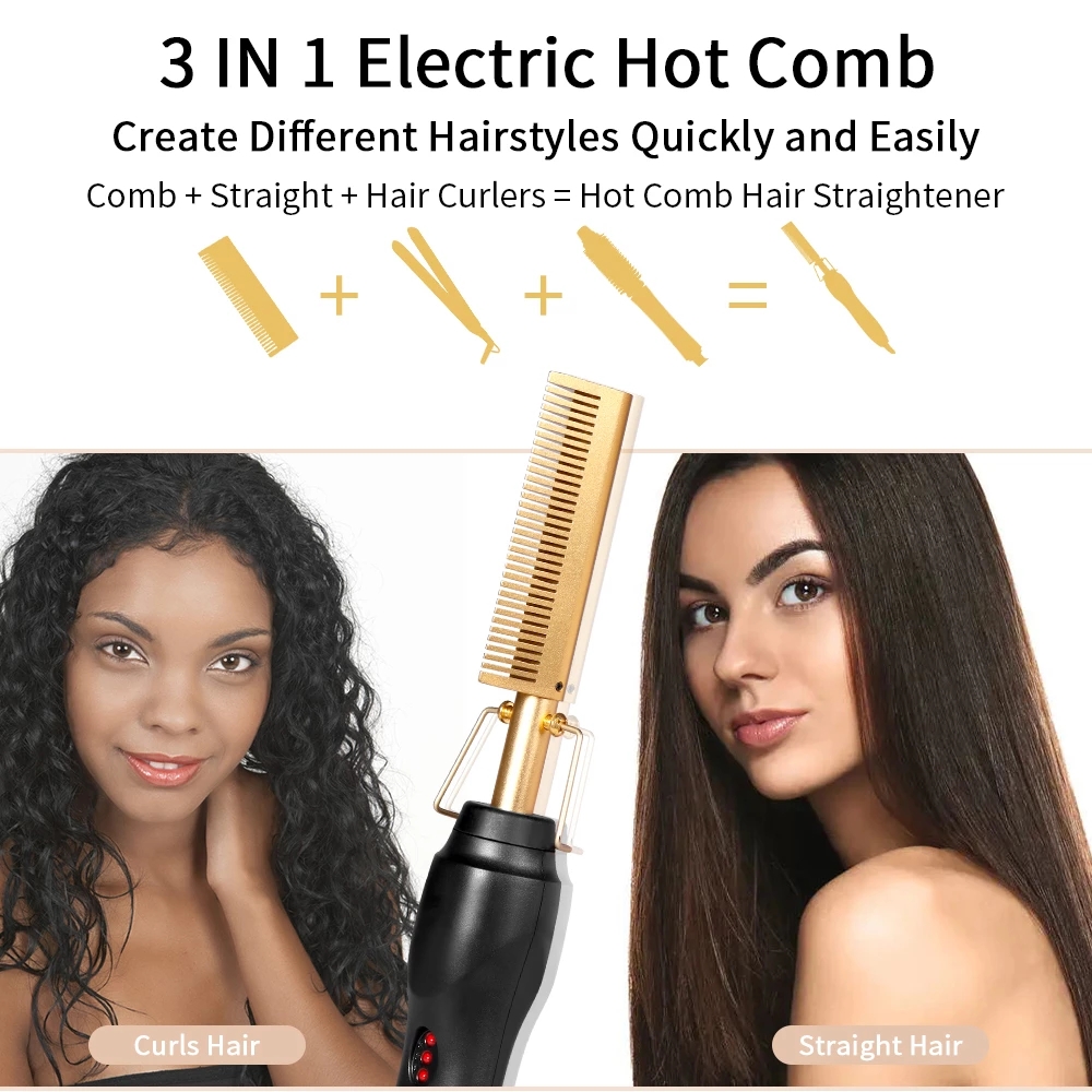 2 in 1 Hot Comb Straightener Electric Hair Straightener Hair Curler Wet Dry Use Hair Flat Irons Hot Heating Comb For Hair