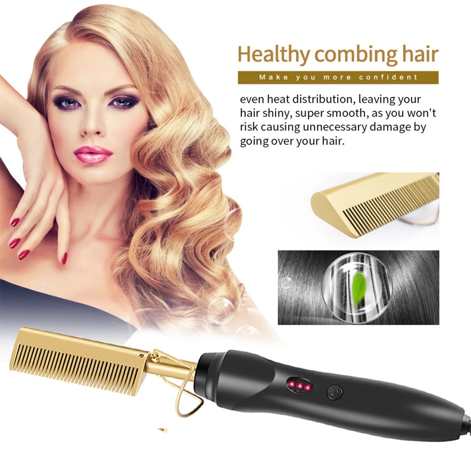 2 in 1 Hot Comb Straightener Electric Hair Straightener Hair Curler Wet Dry Use Hair Flat Irons Hot Heating Comb For Hair