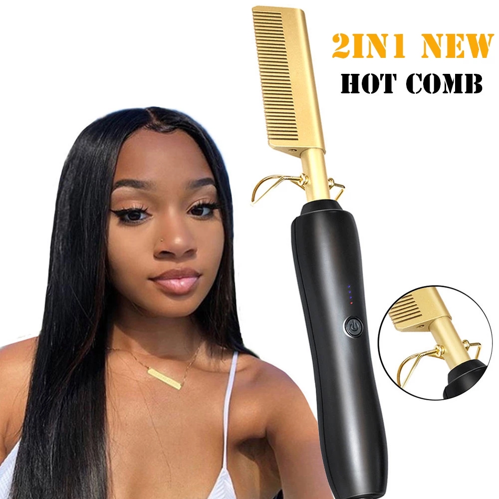 2 in 1 Hot Comb Straightener Electric Hair Straightener Hair Curler Wet Dry Use Hair Flat Irons Hot Heating Comb For Hair