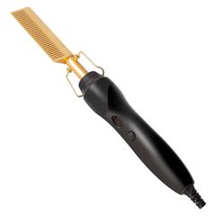 2 in 1 Hot Comb Straightener Electric Hair Straightener Hair Curler Wet Dry Use Hair Flat Irons Hot Heating Comb For Hair Gold 30cm*4.6cm*4.5cm