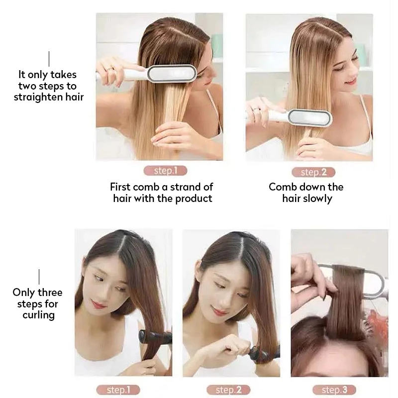 2 In 1  Electric Splint Hair Straightener 2024 Hot Comb Brush Hair Styling Straight Curling Dual-Use Bangs Curling Rod