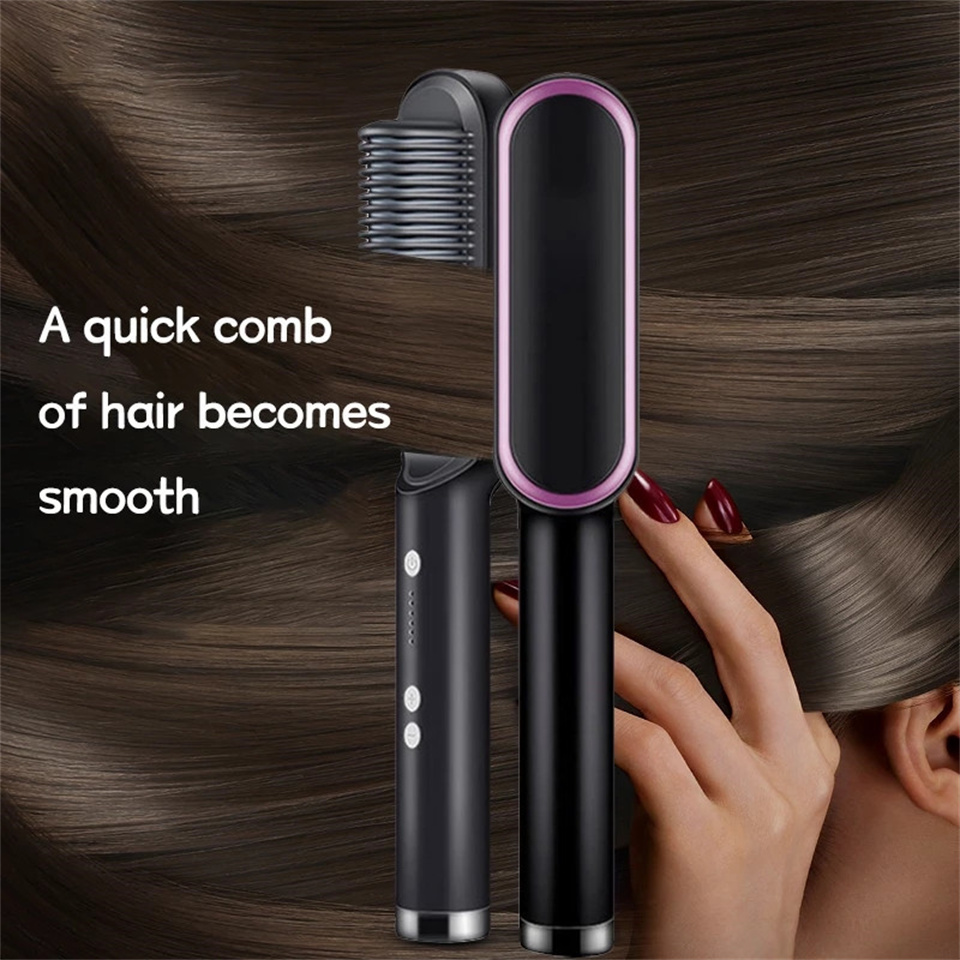 2 In 1  Electric Splint Hair Straightener 2024 Hot Comb Brush Hair Styling Straight Curling Dual-Use Bangs Curling Rod