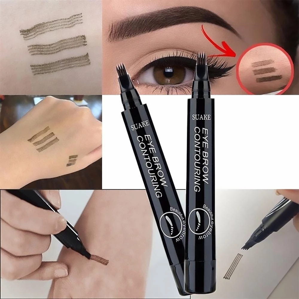 4 Tip Microblading Tattoo Eyebrow Pencil Brow Tattoo Pen Paint Makeup Eyebrows Waterproof Gray Brown