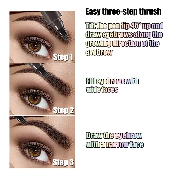 4 Tip Microblading Tattoo Eyebrow Pencil Brow Tattoo Pen Paint Makeup Eyebrows Waterproof Gray Brown