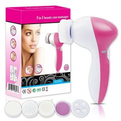 New Arrival 5 in 1 Face Cleansing Brush Silicone Facial Brush Deep Cleaning Pore Cleaner Face Massage Skin Care Waterproof Facial Brush Pink as picture