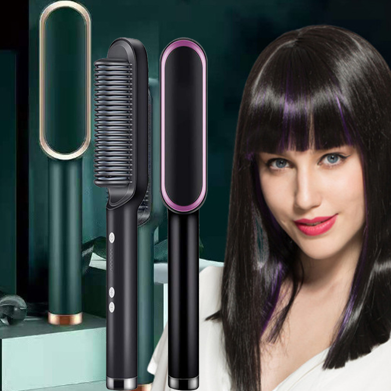 2 In 1  Electric Splint Hair Straightener 2024 Hot Comb Brush Hair Styling Straight Curling Dual-Use Bangs Curling Rod