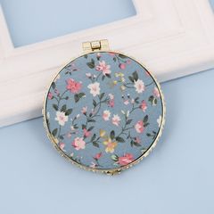 Mini Makeup Compact Pocket Floral Mirror Portable Two-side Folding Make Up Mirror Women Vintage Cosmetic Mirrors Blue Round as picture