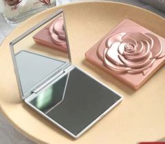 Mini Cosmetic Mirror Portable Folding Hand-held  Makeup Mirror One-Side Magnifying Mirror One side magnified rose gold as picture