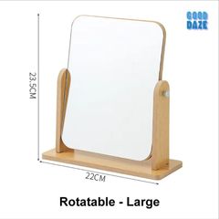 Wooden Makeup Mirror 360° Rotating Fashion Ladies Makeup Desktop Rotating Wooden Mirror For Assemble Rectangle Shape Cosmetic Mirror Large as picture