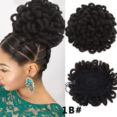 Synthetic DreadLock Afro Puff Hair Bun Chignon Drawstring Ponytail Faux Locs Clip In Pony Tail Hair Pieces for Black Women 1B 1 PC