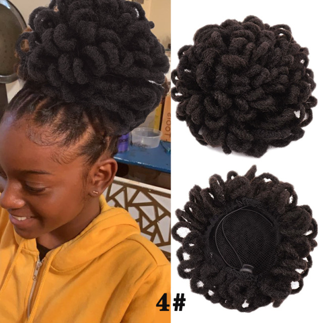 Synthetic DreadLock Afro Puff Hair Bun Chignon Drawstring Ponytail Faux Locs Clip In Pony Tail Hair Pieces for Black Women 4,1 PC